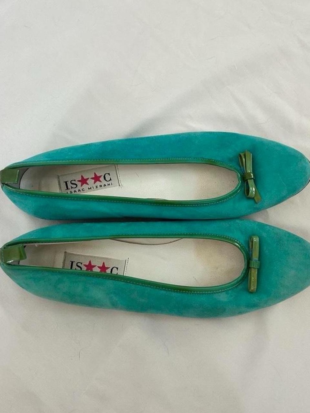 Isaac Mizrahi Turquoise Suede Bow Ballet Flats